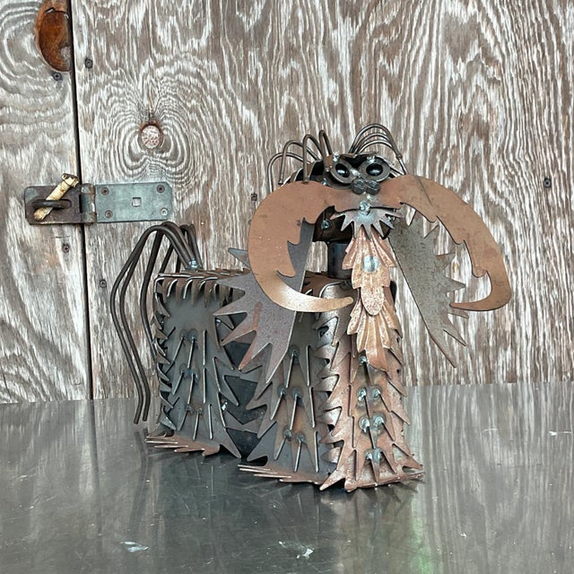 Metal Vintage Boho Punch Cut Metal Dog Sculpture For Sale - Image 7 of 8