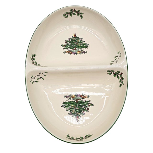 Spode Christmas Tree Porcelain Divided Relish Dish Pair England 11.25" For Sale In San Francisco - Image 6 of 11