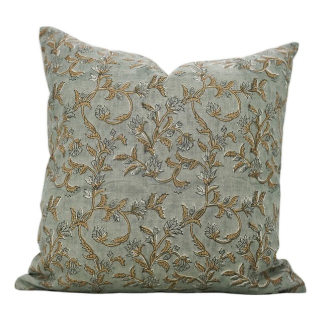 Fabdivine Handcrafted Block Print Cushion Cover 24x24 Inch Pure Linen- Pushp Varsha For Sale