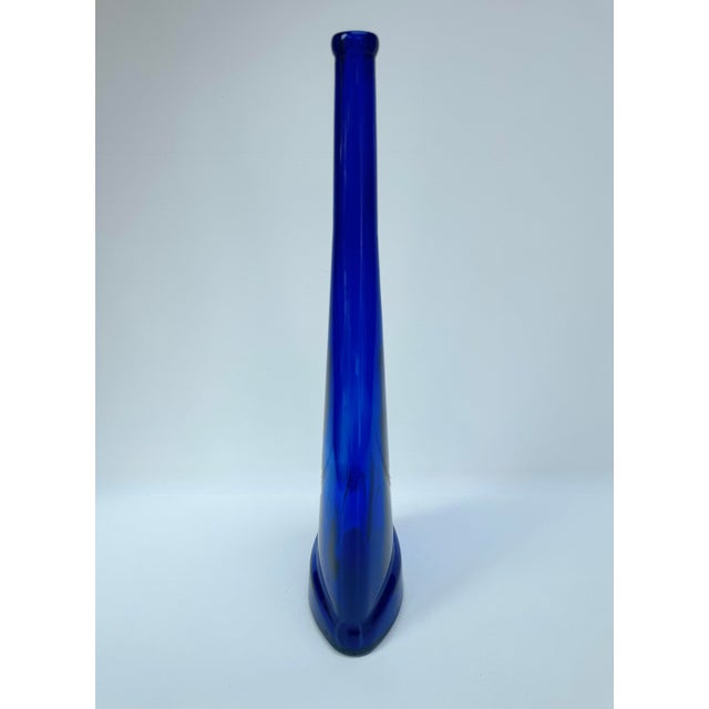 Mid-Century Modern Vintage Cobalt Blue Flattened Glass Bottle Vase 19 Inch For Sale - Image 3 of 9