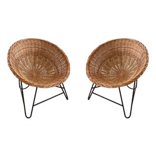 Wicker Chairs in the style of Mathieu Matégot, France, 1950s, Set of 2 For Sale
