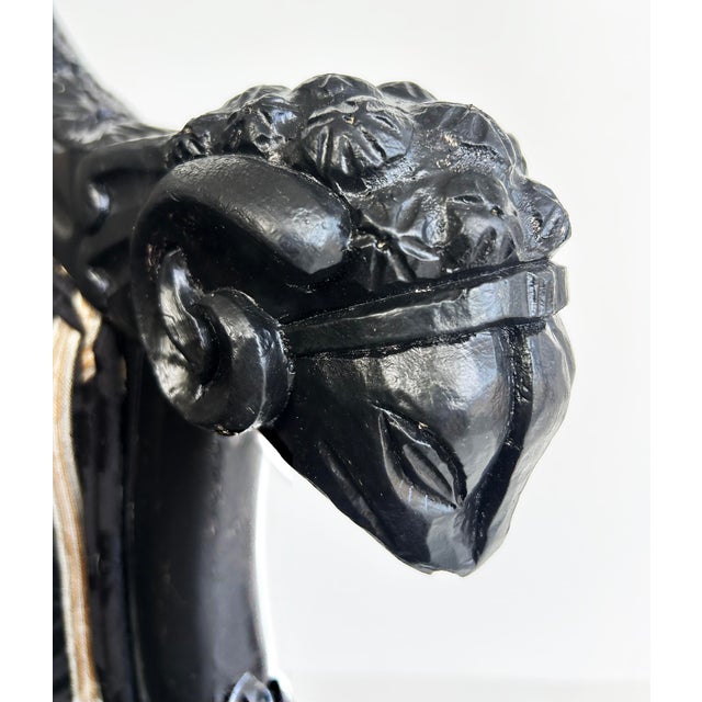 Vintage Ebonized Carved Ram's Head Bergère Chairs, Pair For Sale - Image 12 of 16