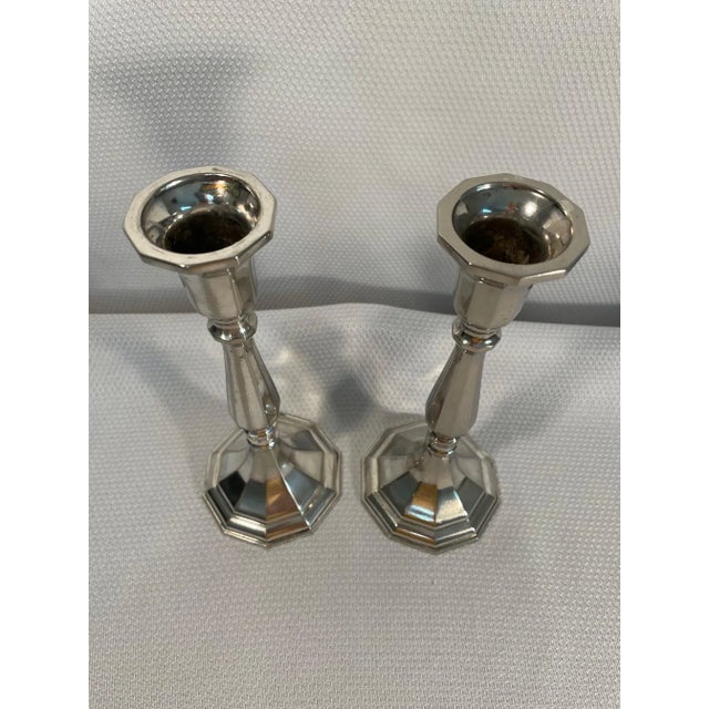 Mid 20th Century Vintage Sheffield Italian Silverplated Candle Holders / Candlesticks - a Pair For Sale - Image 9 of 13