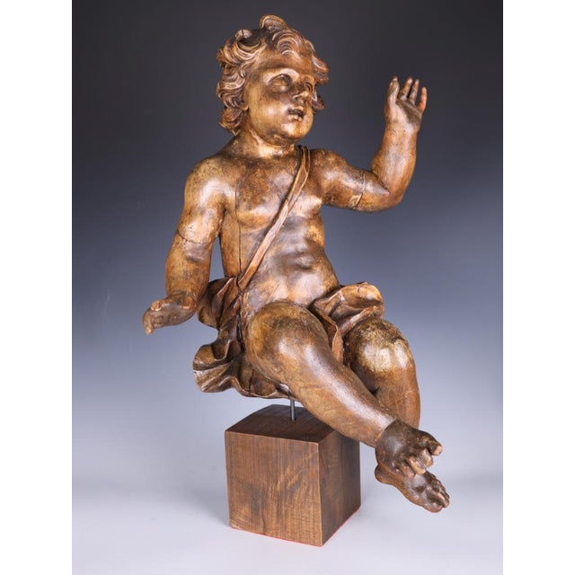 Italian Artist, Large Carved Putto Cherub Figure, Late 18th Century, Limewood For Sale - Image 14 of 18