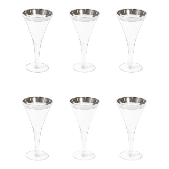 Set of Six Silver Gilt Rimmed Martini Glasses by Dorothy Thorpe For Sale