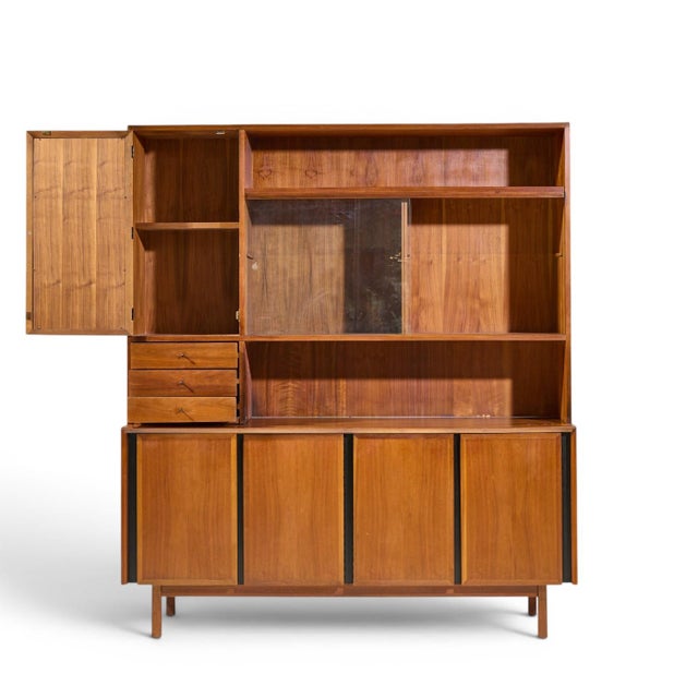 Dillingham Mid Century Walnut and Cane Sideboard Credenza and Hutch For Sale - Image 13 of 14