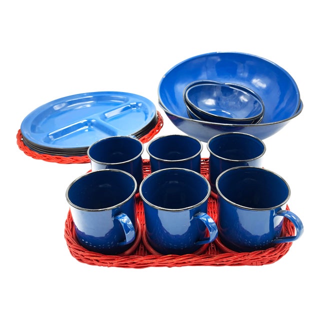 MidCentury Modern Blue Enamelware Dinnerware Set 22 Pieces Chairish