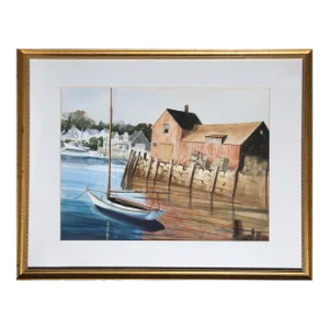 New England Boathouse, Ralph Acosta Watercolor on Paper Painting