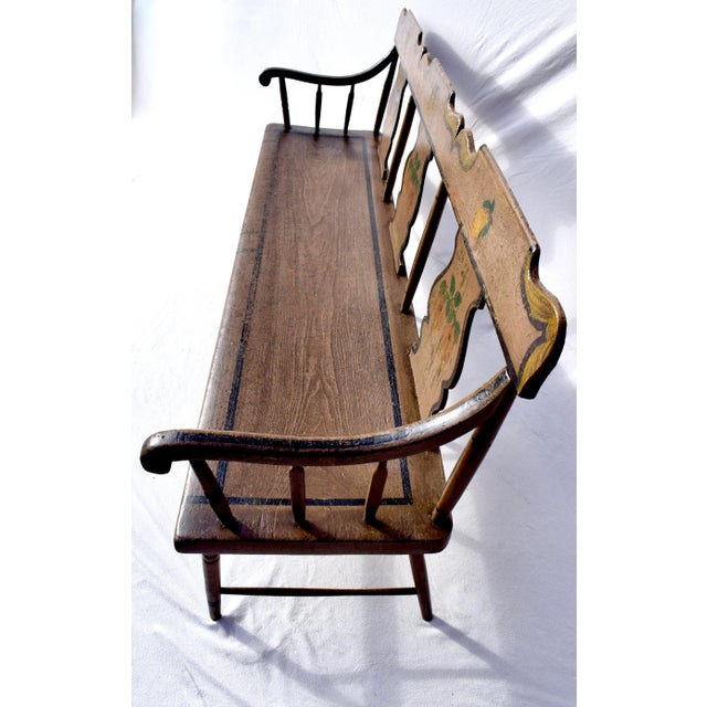 Mid-19th Century American Folk Art Hand Painted Bench, Poplar & Pine For Sale - Image 10 of 12