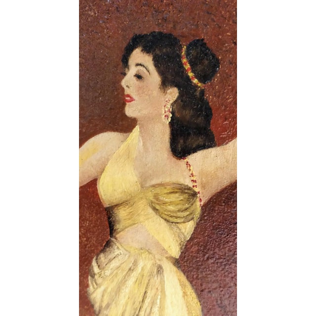 Vintage Signed Lady Dancer Oil Painting Board For Sale - Image 4 of 12