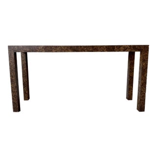 Vintage Postmodern Faux Burlwood Laminate Parsons Console Table For Sale