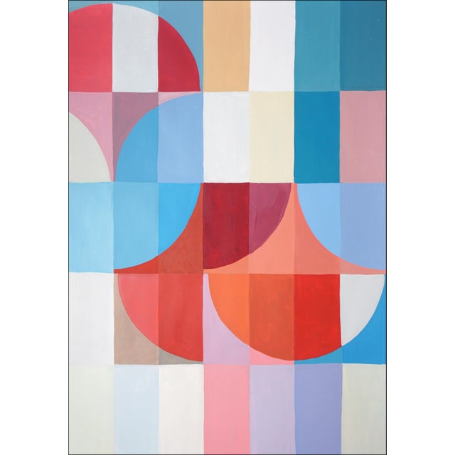 2025, Abstract Geometric Bauhaus Large Triptych of Vivid Blossoming Arcs, Acrylic Paint on Watercolor Paper by Natalia Roman For Sale - Image 4 of 11