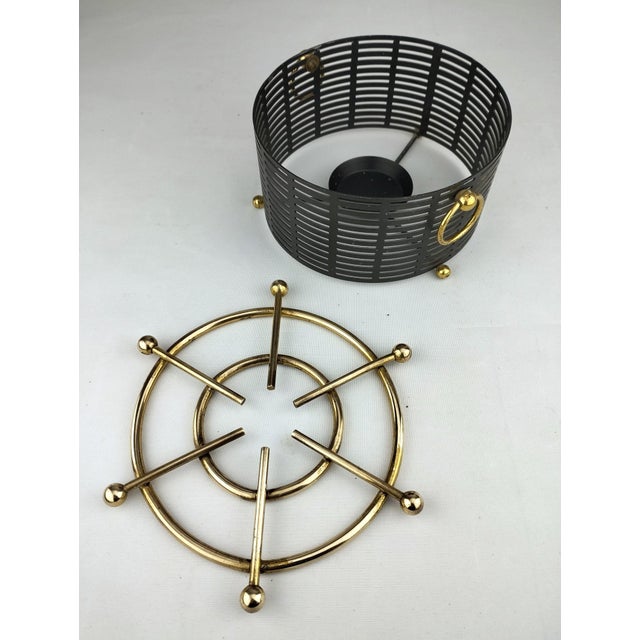 Mid-Century Modern Tea Warmer in Perforated Sheet Metal and Brass, 1950s For Sale - Image 6 of 9