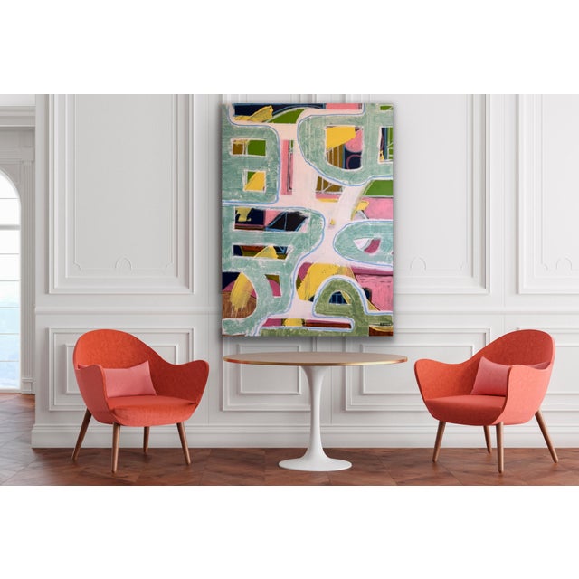 Abstract Expressionism Large 36x48 Contemporary Abstract Acrylic Painting on Canvas – Mint & Pastel Expressions For Sale - Image 3 of 10
