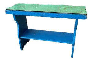 Antique Blue Painted Wooden Bench