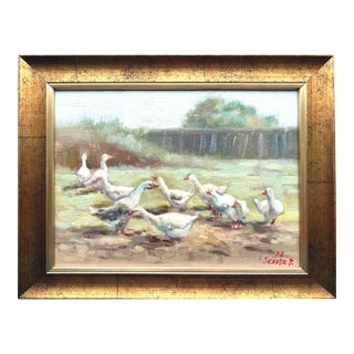 Framed Goose Original Painting Summer Landscape For Sale