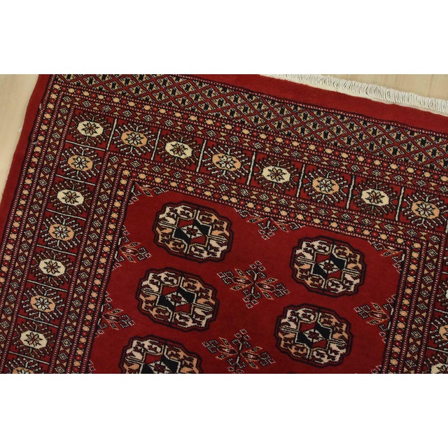 Bokhara Rug 3’1” X 5’6” Red Wool Tribal Hand-Knotted Oriental Carpet For Sale In Philadelphia - Image 6 of 11