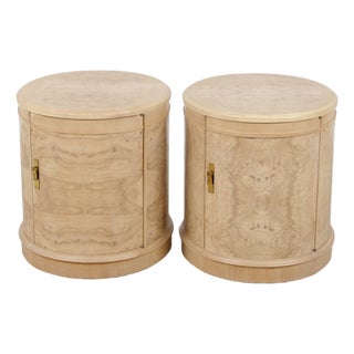 Pair of Drexel Heritage Burl Ash Oval End Tables For Sale
