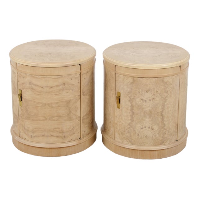 Pair of Drexel Heritage Burl Ash Oval End Tables For Sale