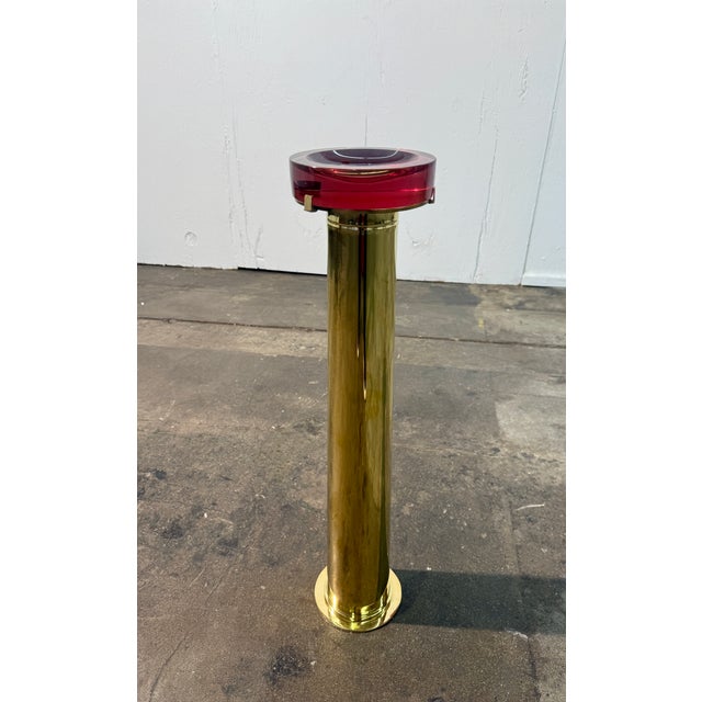 Metal Italian Mid-Century Brass and Red Lucite Pedestal Ashtray, 1970s For Sale - Image 7 of 7