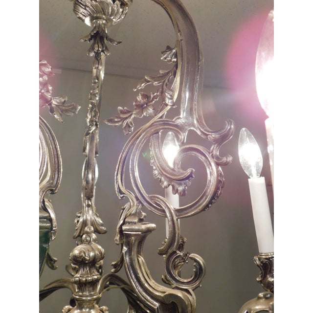 1930s Ten Light Baroque Chandelier Vintaged Silver-Metal Foliate Design For Sale - Image 5 of 13