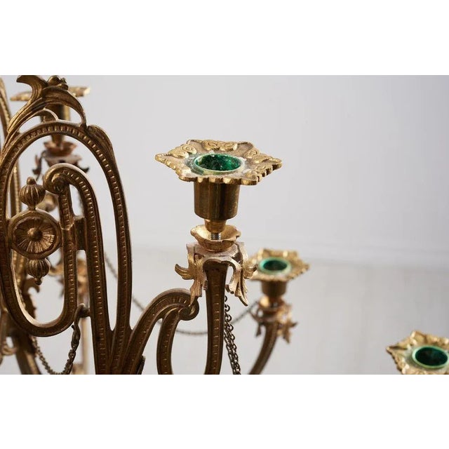 Gold Antique Swedish Chandelier in Bronze For Sale - Image 8 of 9