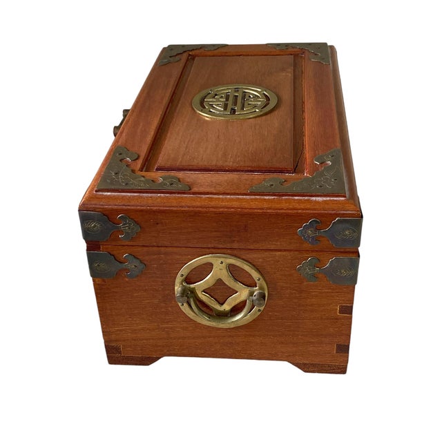 1980s Vintage Asian Wood & Brass Jewelry or Storage Box 12" W For Sale - Image 5 of 8