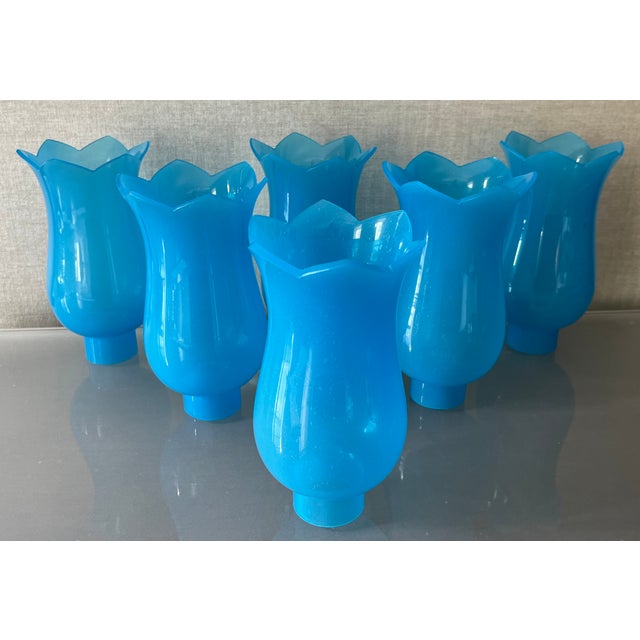 Antique French Opaline Glass Hurricane Shades for Chandelier Candle or Electric Light Wall Sconces - Set of 6 For Sale - Image 11 of 18
