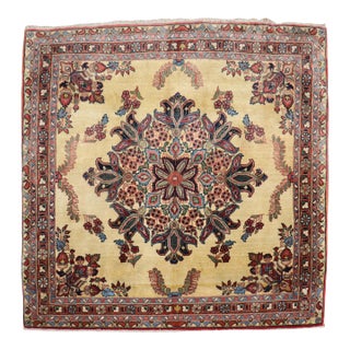 Zabihi Collection Ornate Square Yellow Ground Sarouk Rug For Sale