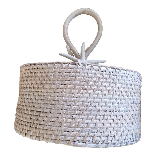 Vintage Coastal Style Wicker Silverware Basket For Sale