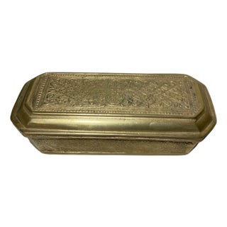 Antique 19th Century Ornate Relief Brass French Tobacco Snuff Box Jar For Sale
