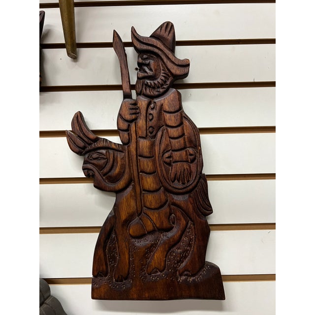 Mexican Mid Century Wood Carving Wall Art- Set of 2 For Sale - Image 3 of 3