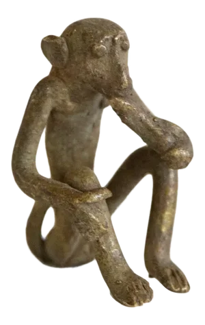 Vintage African Bronze Sitting Monkey Eating Banana