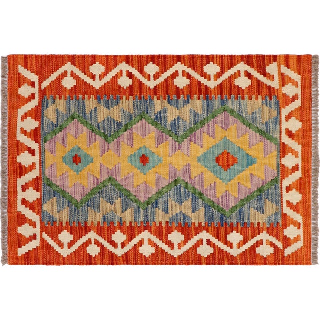 Boho Chic Turkish Kilim Rust Beige Hand-Woven Wool Rug For Sale - Image 9 of 9