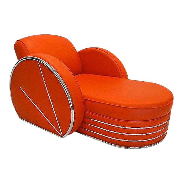 Vintage Art Deco Style Red Vinyl & Chrome Chaise Lounge Chair Chairish