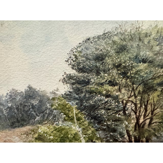 Impressionist Early 20th Century Attributed to Frank Henry Mason Country Landscape Trees Distant Village Watercolor For Sale - Image 3 of 7