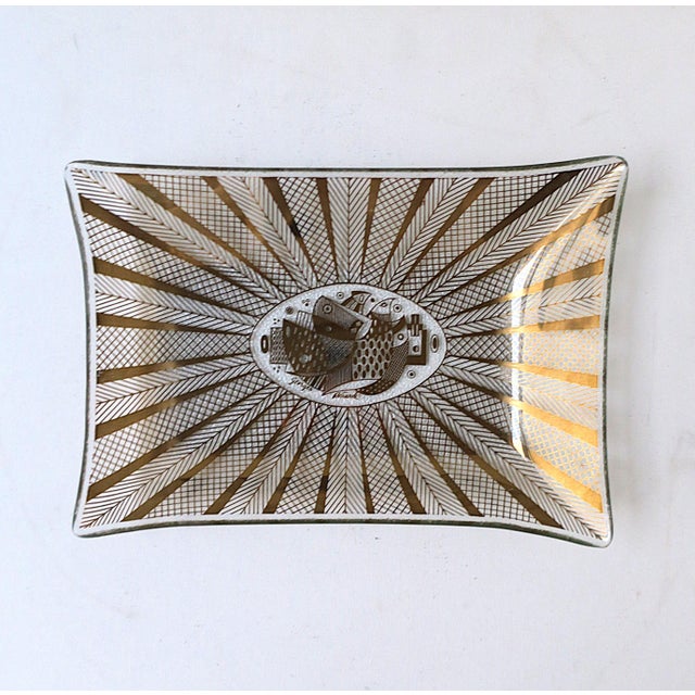 A rectangular glass dish catchall with gold design, Midcentury Modern design period, by designer Georges Briard, circa...