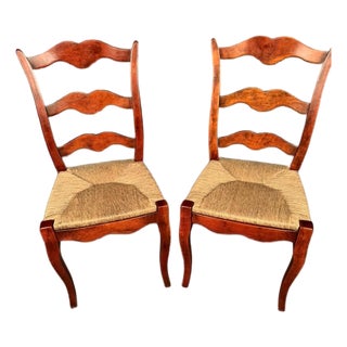 Late 20th Century Country French Style Cabriole Leg Ladder Back Side Chairs, Pair For Sale