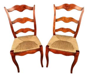 Late 20th Century Country French Style Cabriole Leg Ladder Back Side Chairs, Pair