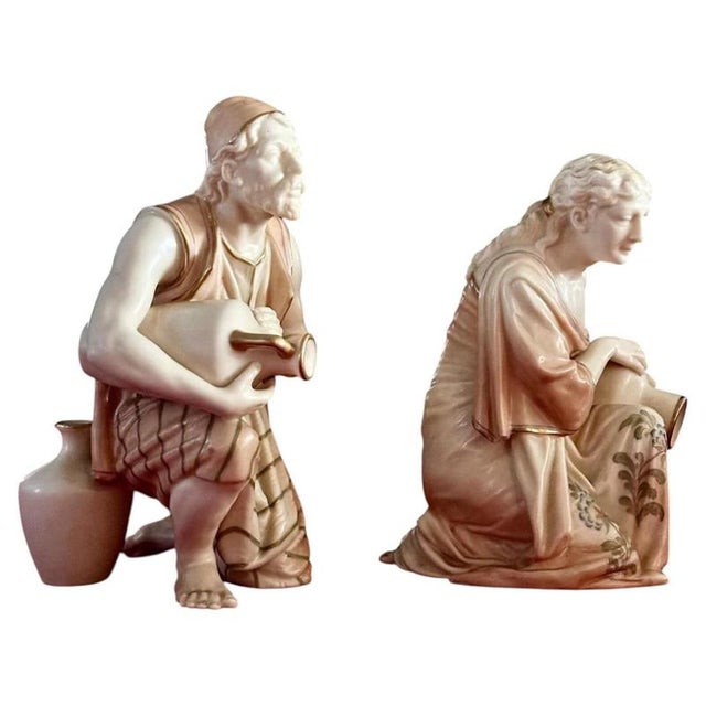 A refined and beautifully modelled pair of Royal Worcester porcelain figures, attributed to the celebrated modeller James...