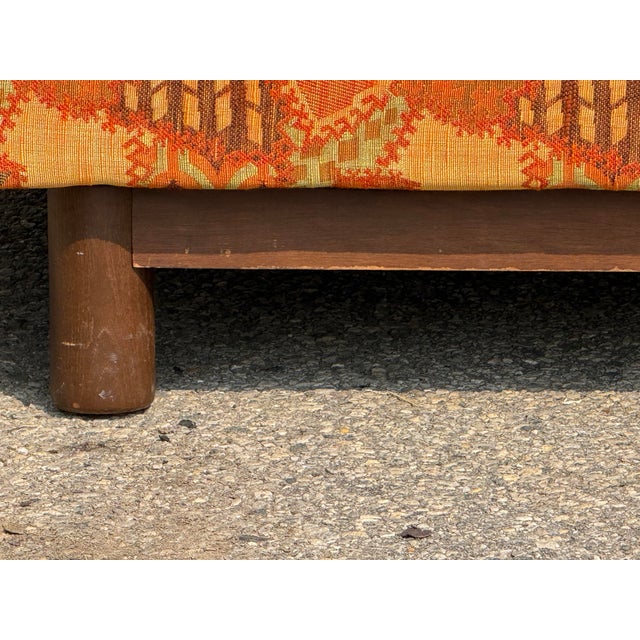 Burnt Orange Signed Selig of Monroe Mid-Century Modern Geometric Pattern Pit Loveseat For Sale - Image 8 of 12