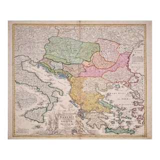 Johann Baptist Homann Danube River, Italy, Greece and Croatia: A Hand-colored 18th C. Homann Map, 1728 For Sale