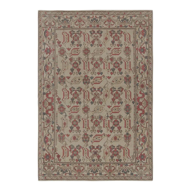Vintage Romanian Rug in Beige, With Geometric Floral Patterns, From Rug & Kilim For Sale