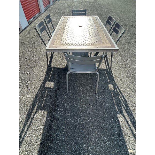 Perfect for your outdoor space! The table measures 80x42x29 and the chairs measure 16.5x23x32 Normal wear Very durable...
