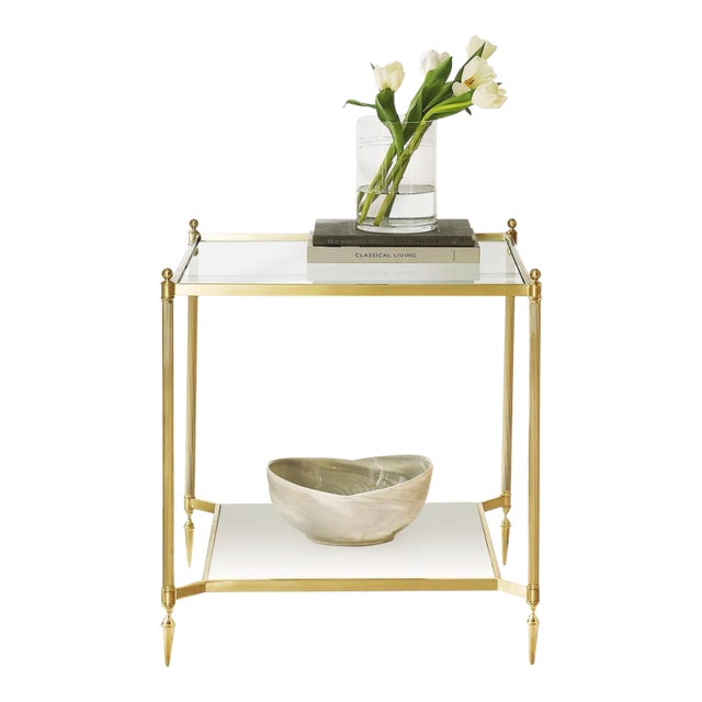 Modern History Square Pom End Table - Brass For Sale