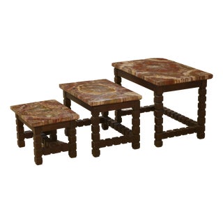 Nesting Tables with Petrified Wood Tops, 1960s, Set of 3 For Sale