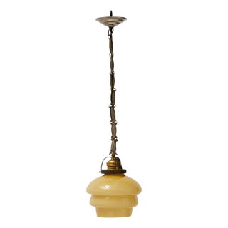Vintage French Yellow Glass Hanging Lamp, 1930 For Sale
