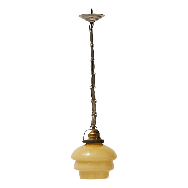 Vintage French Yellow Glass Hanging Lamp, 1930 For Sale