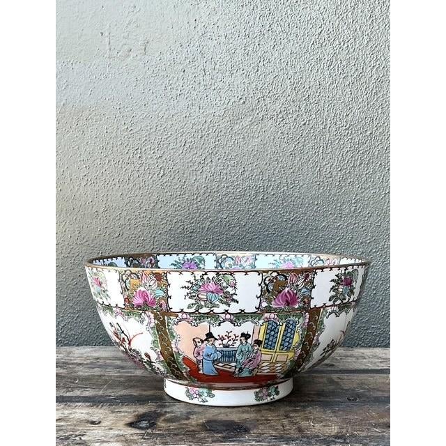 Late 20th Century Vintage Asian Rose Famile Centerpiece Bowl For Sale - Image 5 of 12