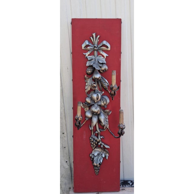1920s Large Three-Light Wall Sconce in Silvered Wood with Fruit and Vine Leaves, 1920s For Sale - Image 5 of 6